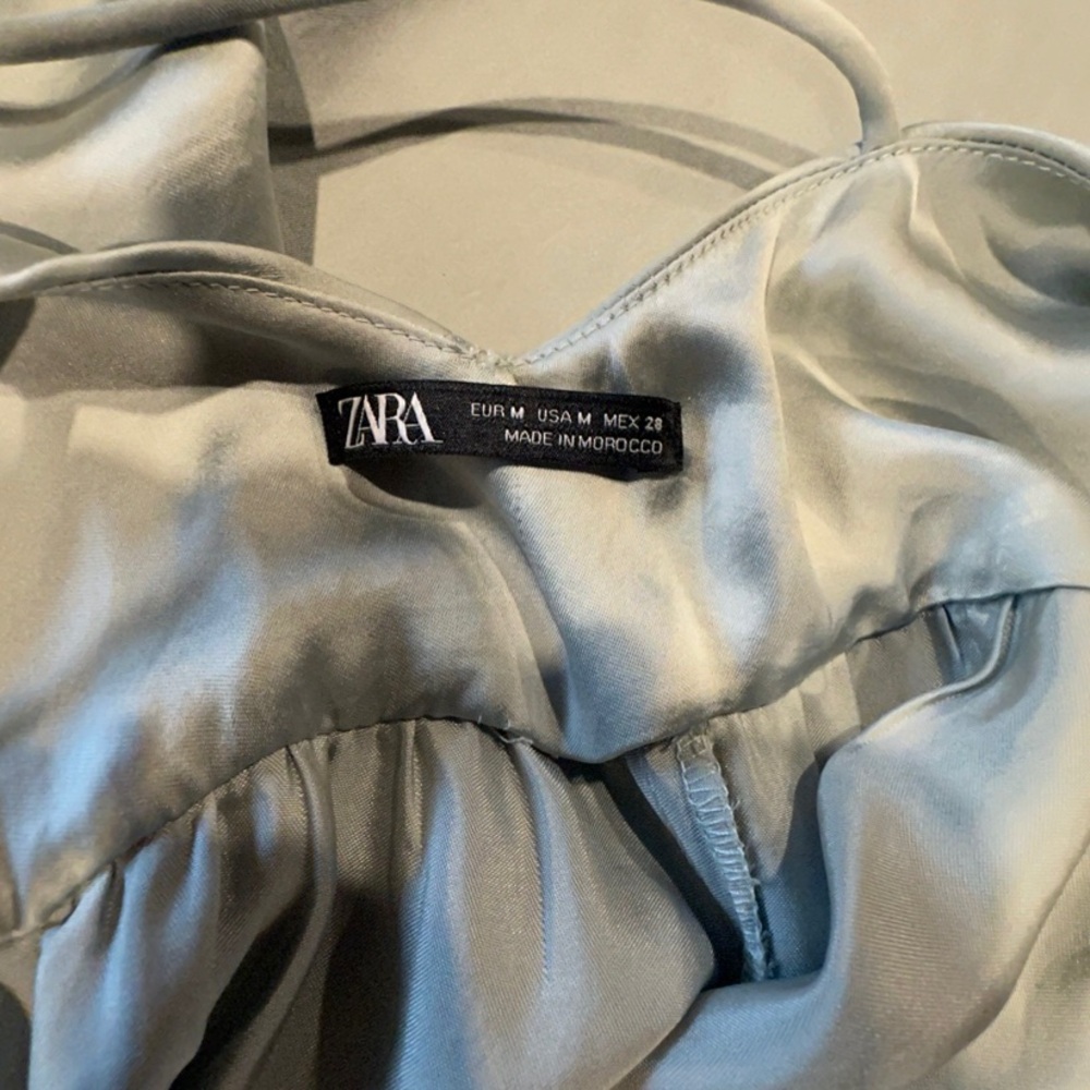 ZARA Women’s Mint Green Wide Leg Satin Jumpsuit ~ Size M - Picture 8 of 15